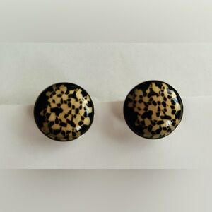 Black Enamel Round Pierced Earring Diameter Silver Enamel with Gold Enamel
